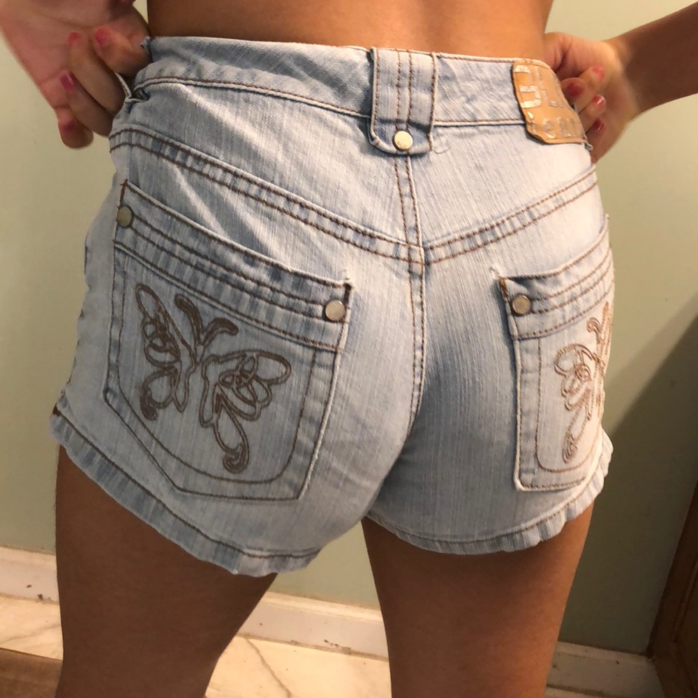 Light blue denim shorts